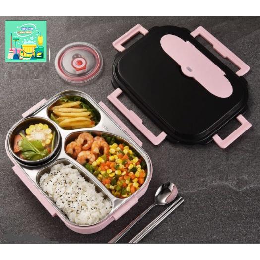 Hộp đựng cơm văn phòng giữ nhiệt hiện đại, 4 ngăn chống tràn, có bát để canh, tặng kèm đũa thìa inox siêu bền - TT1214