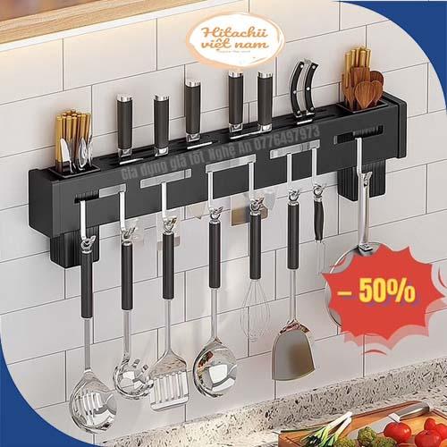 Giá Cài Dao Kéo Treo Tường Nhà Bếp Có Móc Treo Đồ Không Cần Khoan Vít Bằng Kim Loại Phủ Sơn Tĩnh Điện, Kệ Nhà Bêp