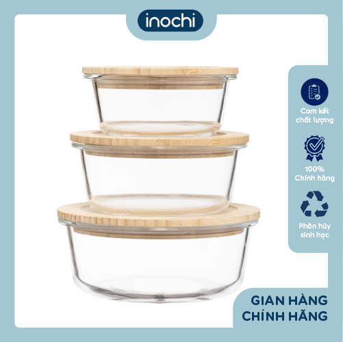 Hộp thuỷ tinh tròn nắp tre Nikko 650ml