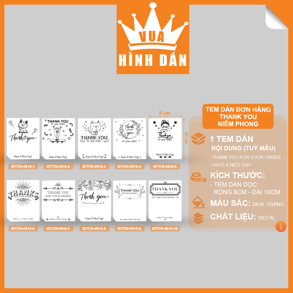 Hình ảnh Set 50/100 tem / sticker (8*10cm) thank you niêm phong đơn hàng vận chuyển dành cho shop (10 mẫu) (1.003)