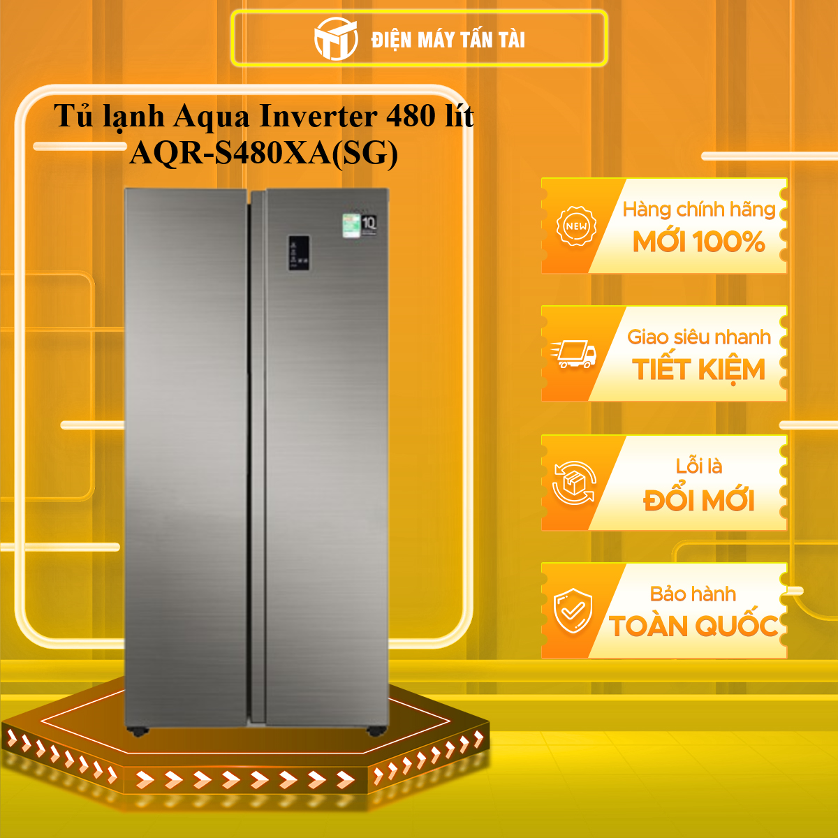 Tủ lạnh Inverter Aqua 480 lít AQR-S480XA(SG) -Hàng chính hãng (Chỉ giao HCM)