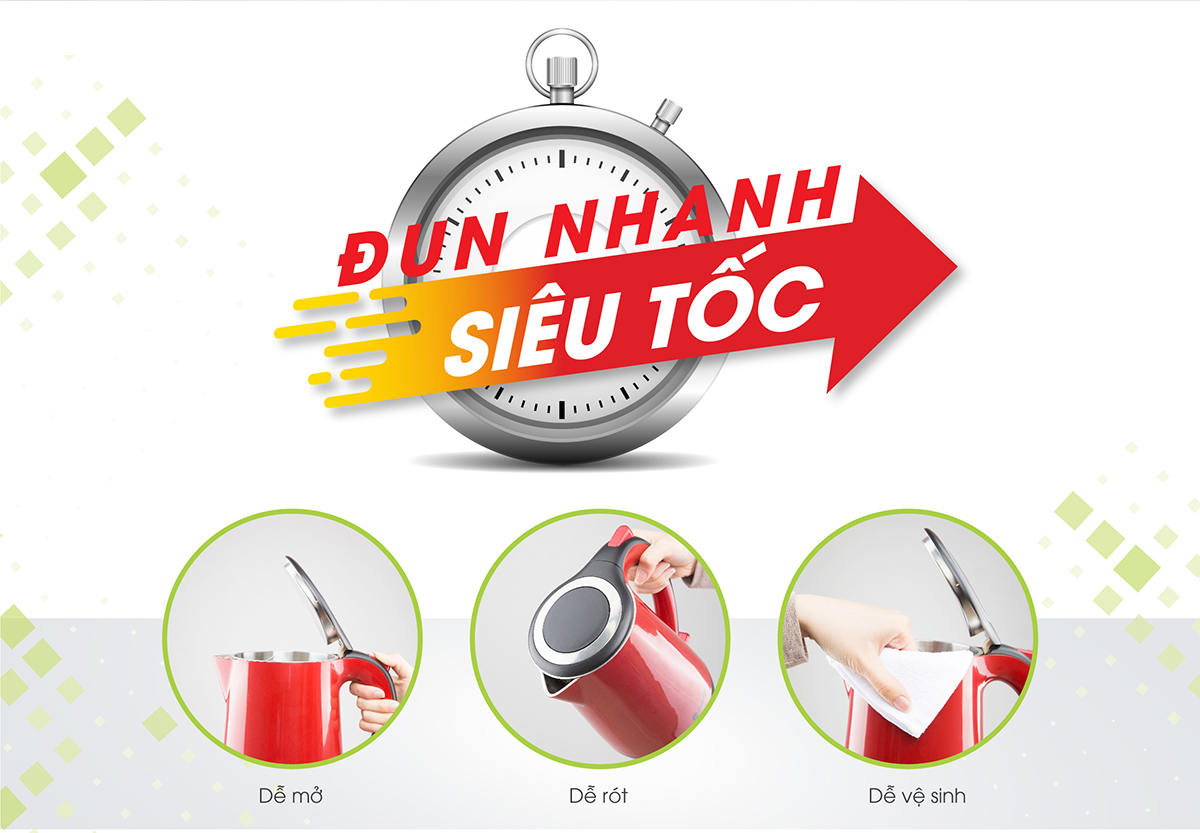 Ấm Điện Siêu Tốc Rạng Đông 1.7 lít RD-AST17P1 Thân Ấm Inox 2 Lớp, Công Suất 1500W/220V An Toàn Điện, Chất Liểu Đảm Bảo Tiêu Chuẩn Quốc Tế