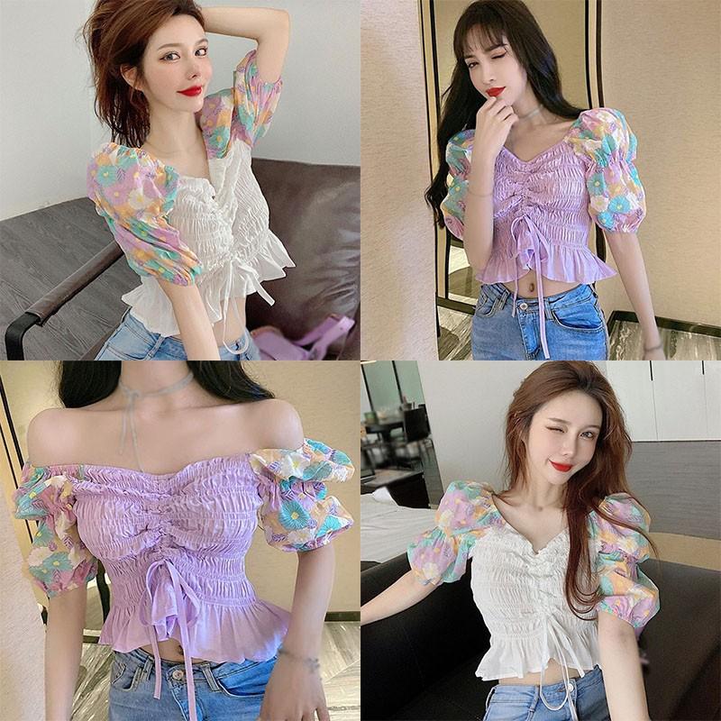 Áo Nữ Ngắn Tay Cổ Chữ V Thời Trang Hàn