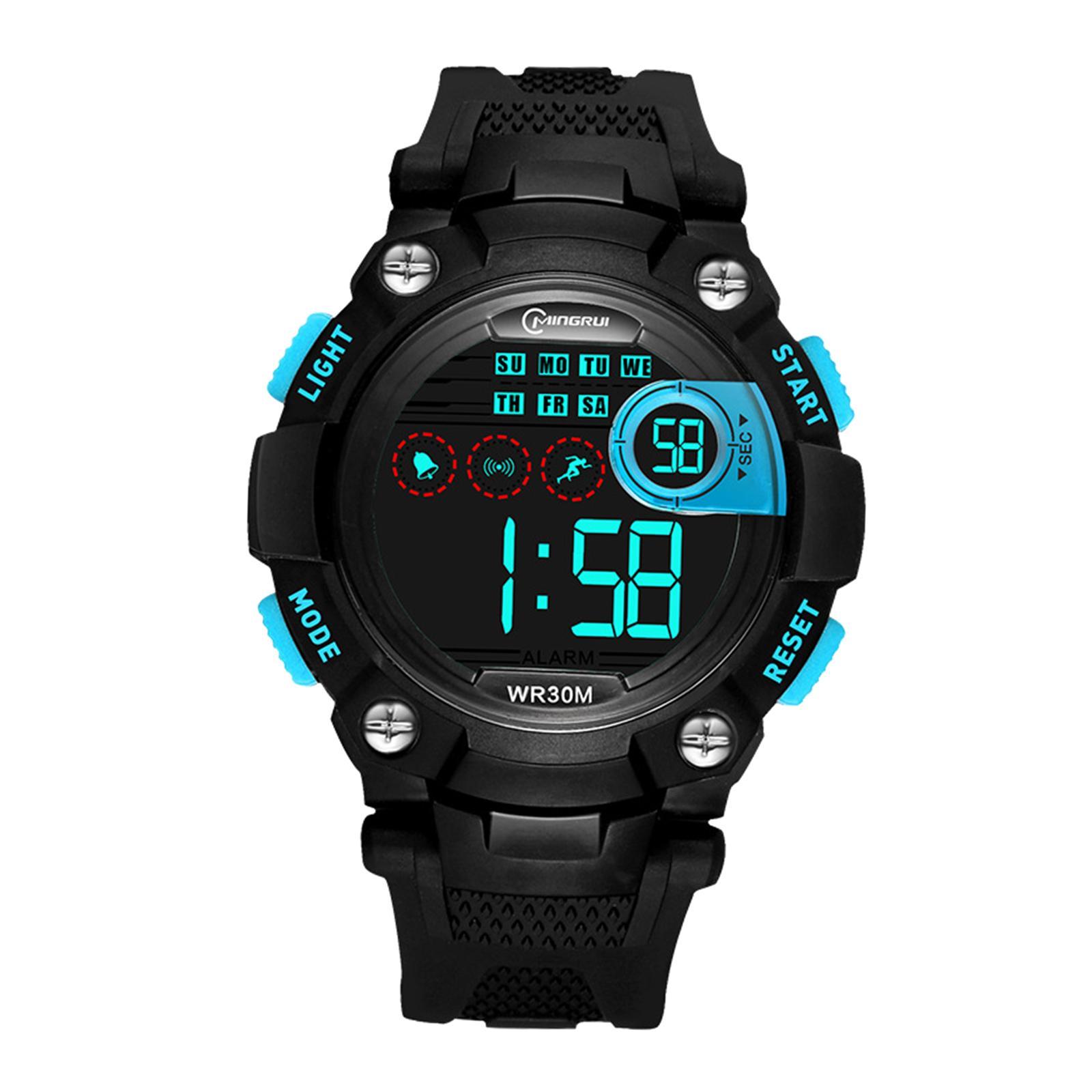 Electronic Watch Waterproof Alarm Stopwatch 12/24 Hours Wrist Watch for Outdoor Sports Boys