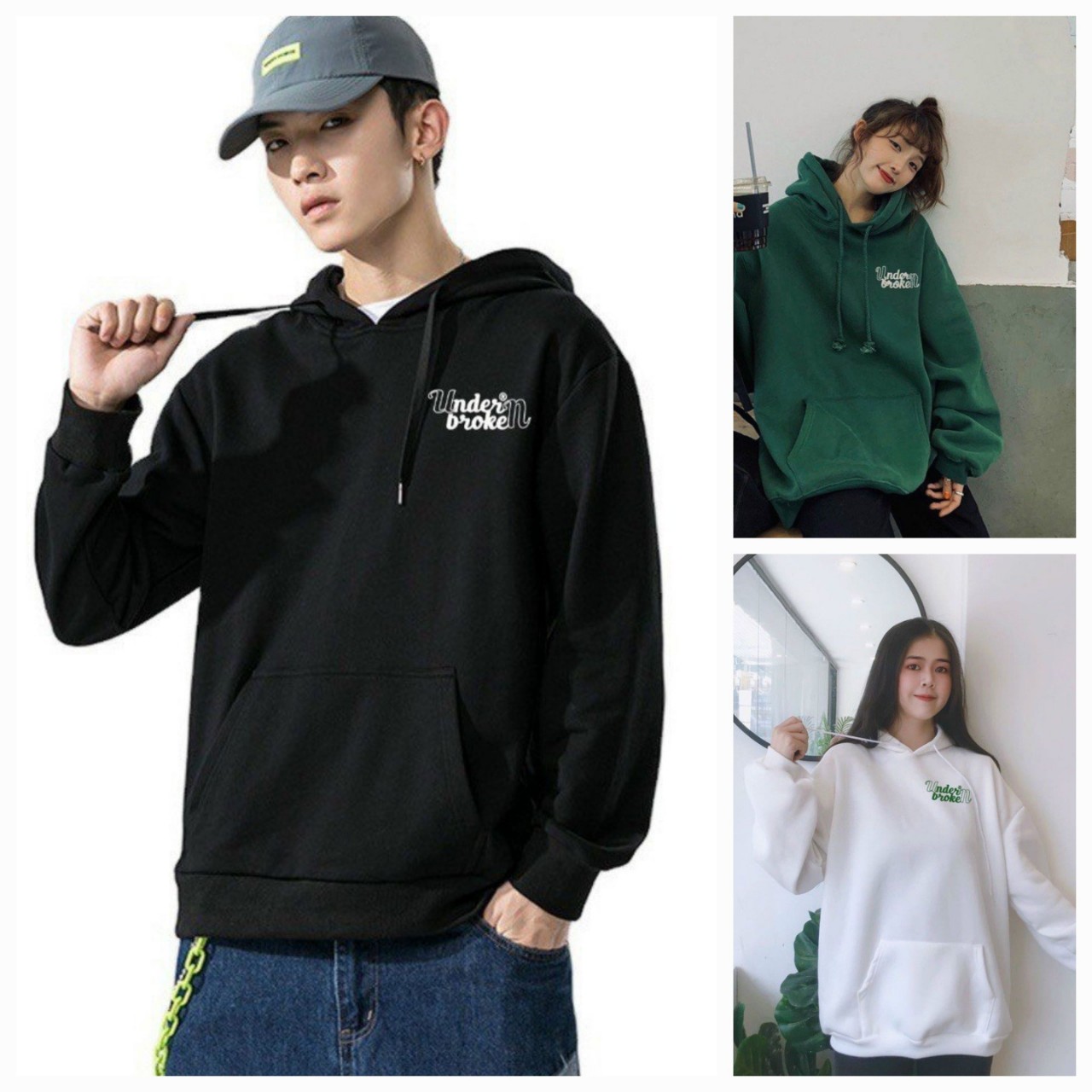 Áo Hoodie UnderBroken Form Unisex Nón 2 Lớp Trùm Đầu, Áo khoác Hoodie Underbroken, CRISPUS unisex form rộng dưới 75kg, áo khoác nam nữ nỉ cotton phong cách Ulzzang