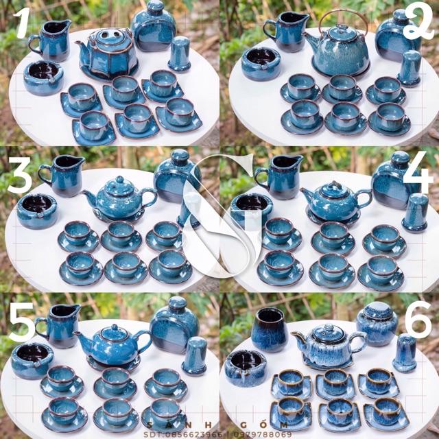 Ấm chén men hoả biến xanh cổ điển TL01