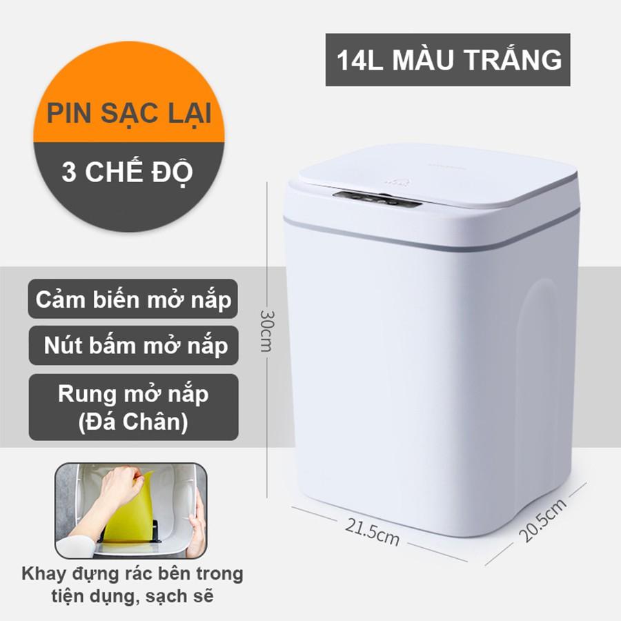 Thùng rác thông minh tự động mở lắp kèm đèn diệt khuẩn có khay giữ túi rác tiện dụng mẫu 2021