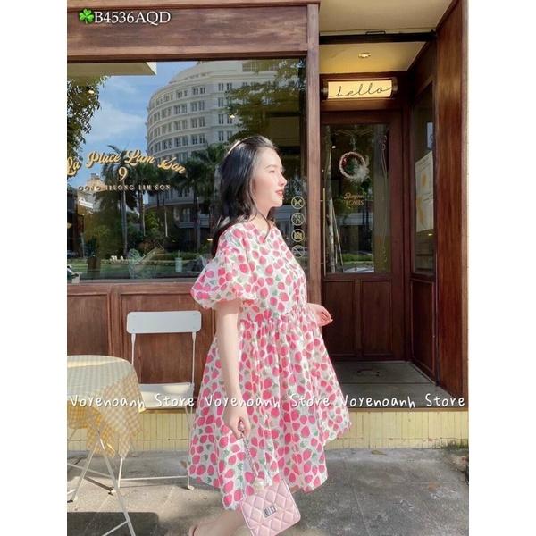 Đầm babydoll trái dâu đi biển đi dạo mặc nhà dễ thương bầu bì bon chen được