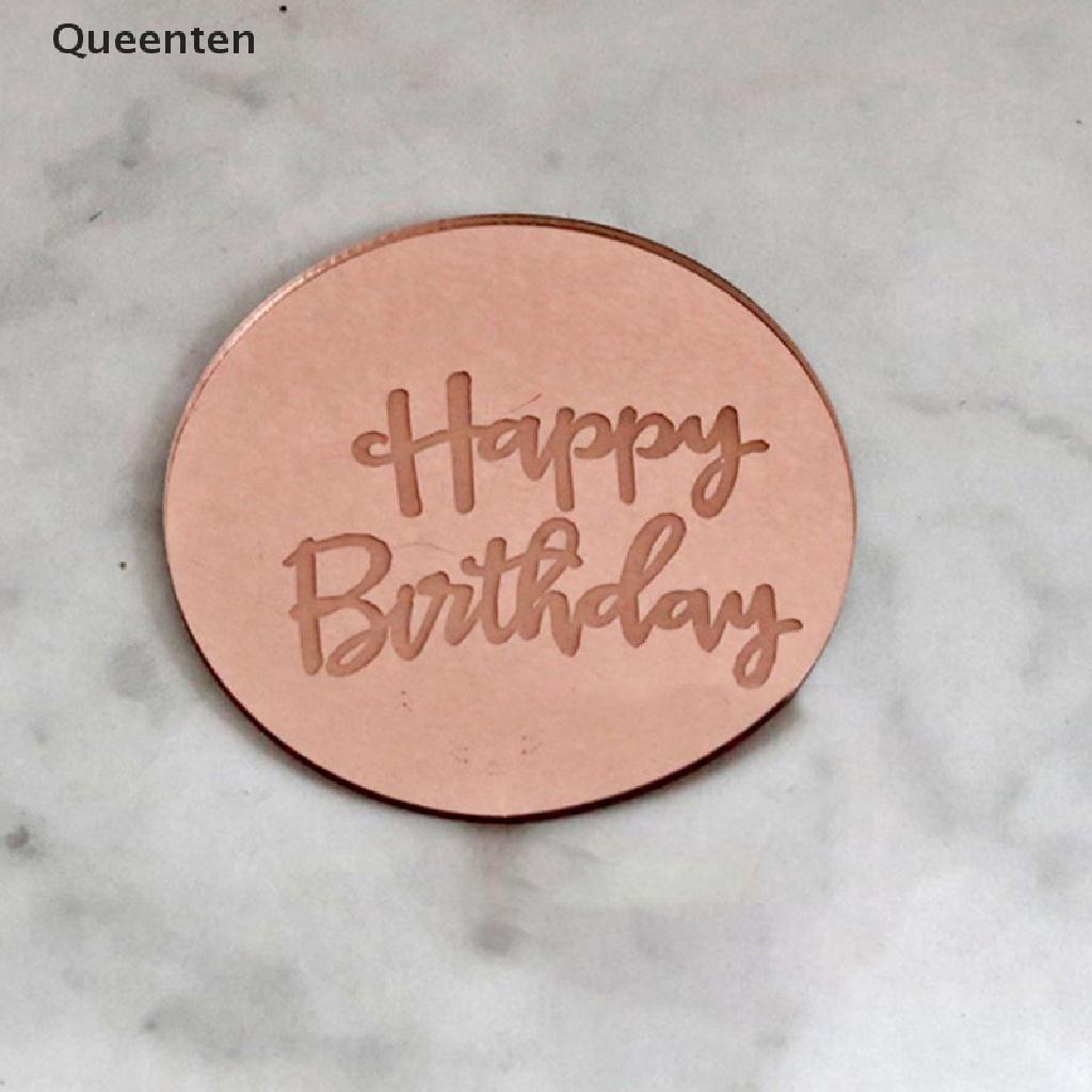 Queenten 10pcs Happy Birthday Cupcake Topper Acrylic Rose Gold Circle Cake Topper QT