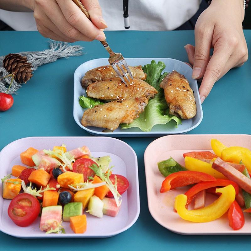 Set 6 Đĩa lúa mạch màu pastel vuông sâu, có hộp xịn xò, an toàn cho nhà bếp