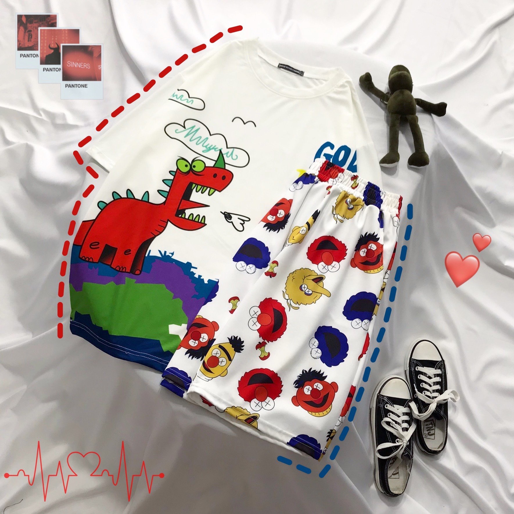 Quần Short Cartoon Unisex Màu Trắng - Quần Đùi Hoạt Hình Siêu Cute - MM