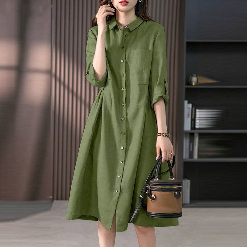 Đầm suông tay lỡ xắn phối cổ sơ mi phong cách vintage Hàn Quốc da207