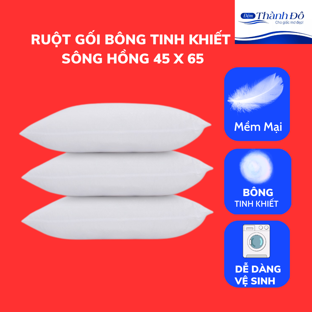 Ruột gối bông tinh khiết sông hồng 45x65