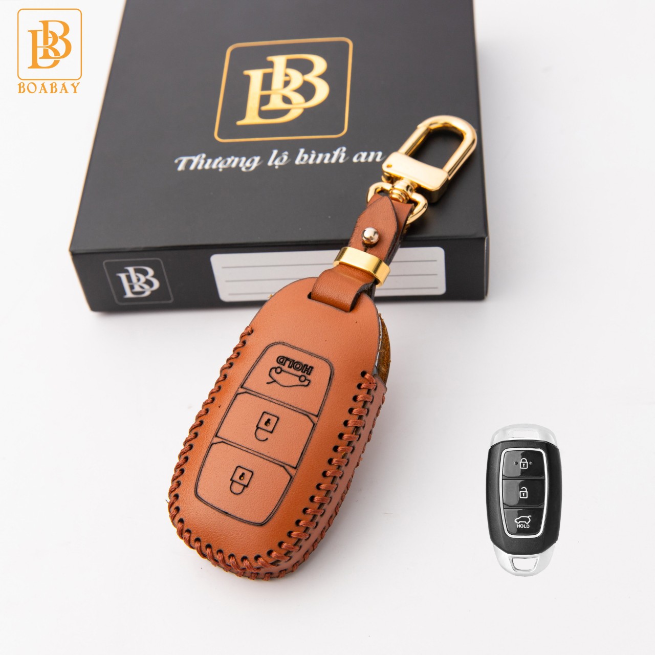 Bao Da Chìa Khóa ÔTô HUYNDAI Santafe 19-20, Accent 18-20, Kona Ốp Da bò thật cao cấp bảo hành về da- BB