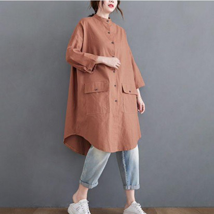 Đầm suông sơ mi chất thô cổ tầu trẻ trung không kén dáng mặc ArcticHunter - ArcticHunter