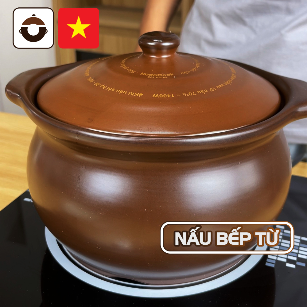 Nồi sứ nấu bếp từ 3 lít NodaCook (men sứ Nâu) - Nồi Sứ chuyên biệt nấu trên Bếp từ