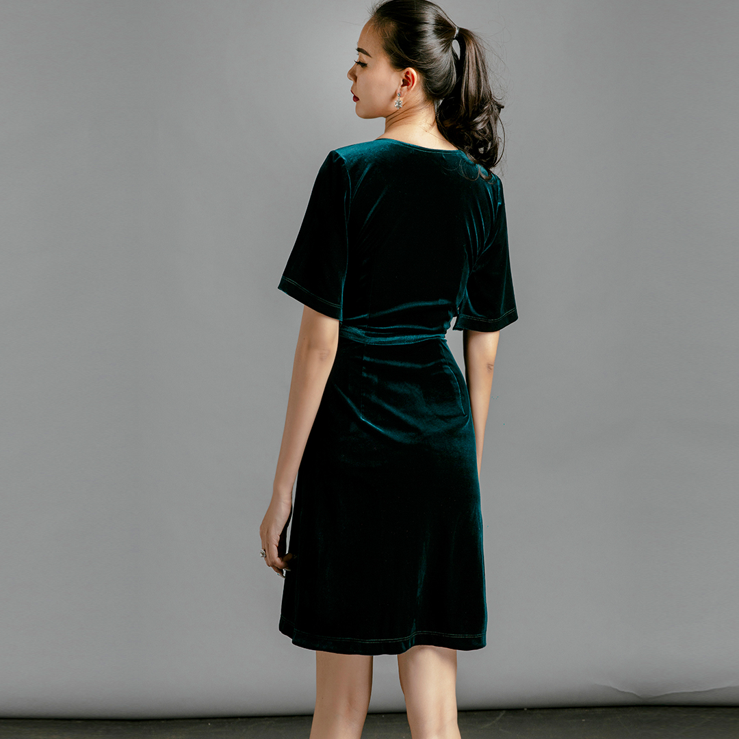 Đầm Nhung Cao Cấp Thời trang thiết kế Hity DRE101 Phối Ren (Xanh Hunter)