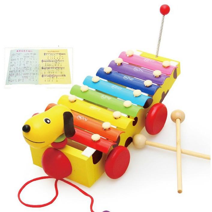Đồ chơi Đàn gỗ 8 thanh xe kéo vui nhộn cho bé vui chơi và cảm thụ âm nhạc phát triển thính giác