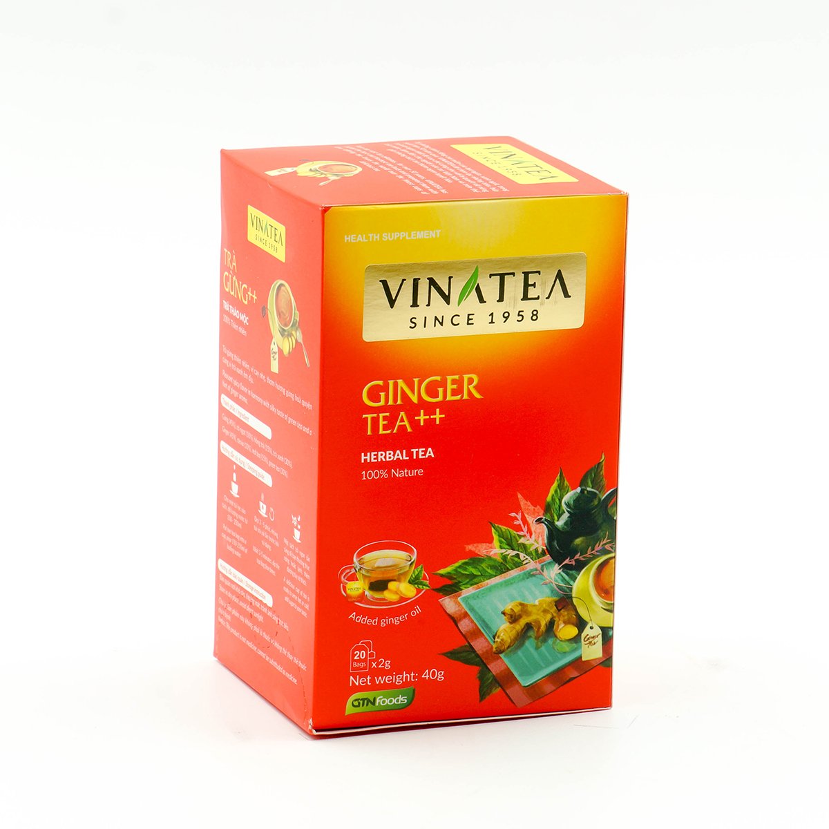 Combo 2 hộp Trà Vinatea Gừng ++ Túi Lọc (40g/hộp)