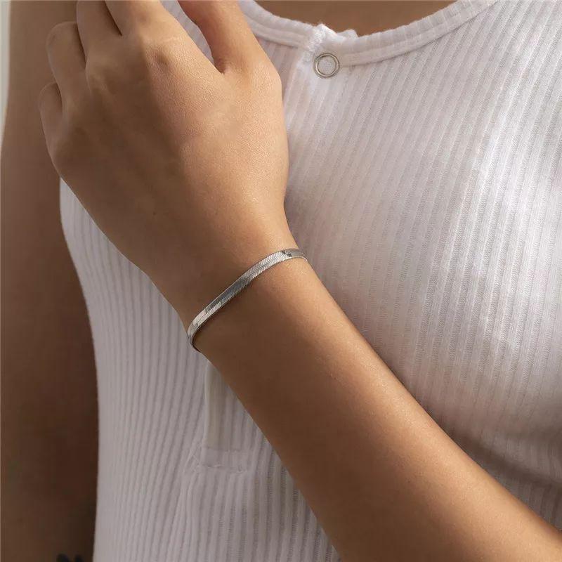 Lắc chân lắc tay inox kiểu dây mì dẹp 4mm không đen, không gỉ sét