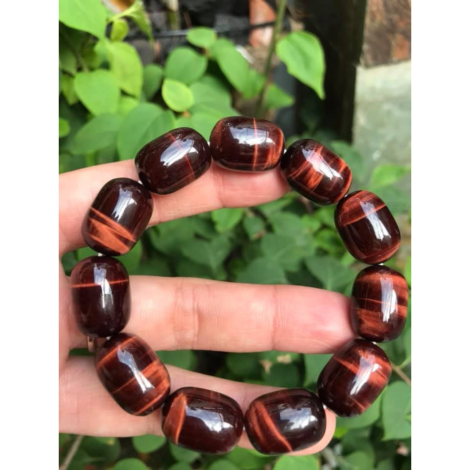 Vòng tay Nam Đá Thạch Anh Mắt Hổ Đỏ Nâu Lu Bóng Đẹp Size hạt 13mmx Dài 18mm Nam mệnh Hoả Thổ 100% đá thiên nhiên tốt sức khỏe hợp mệnh tốt cho công việc