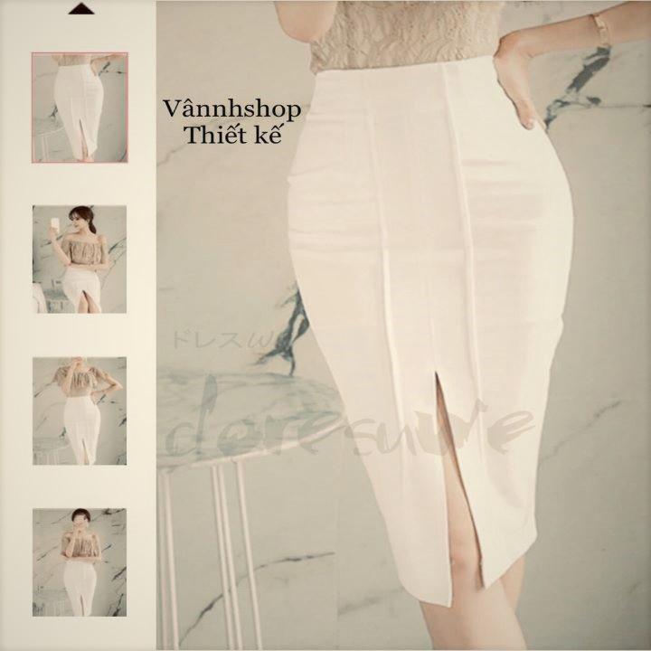 Chân váy bút chì dài - Thiết kế VannhShop Chân váy xẻ trước BC01