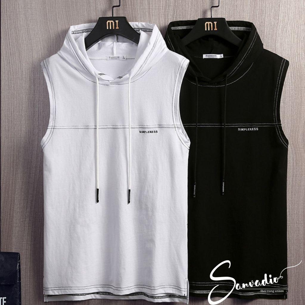 Áo thun TANKTOP Sanvadio Unisex-áo hoodie Basic Tee mùa hè phông trơn nam nữ Oversize form rộng đường phố Hàn Quốc