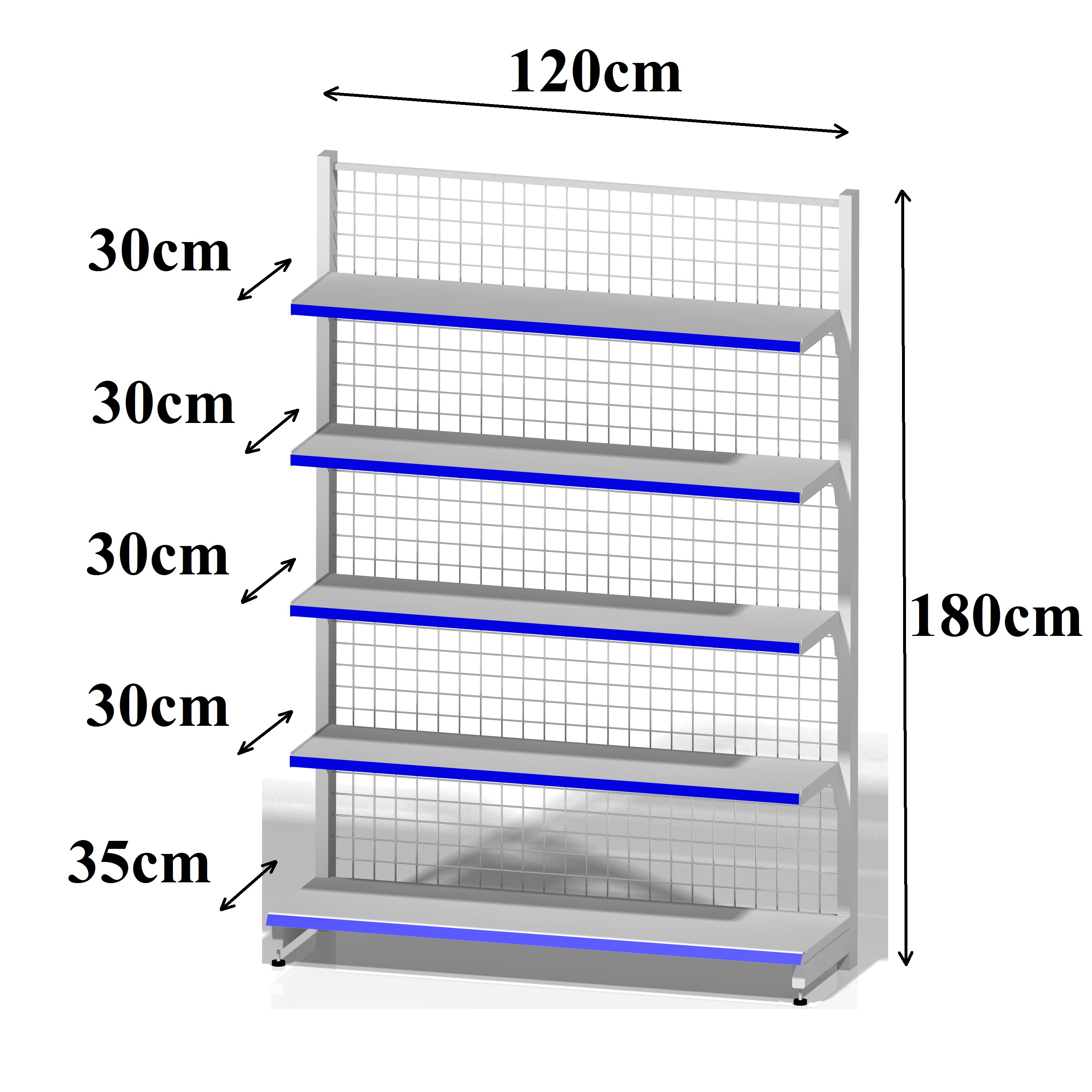 Kệ siêu thị áp tường - Dài 120 x Rộng 35 x Cao 180 x 5 tầng