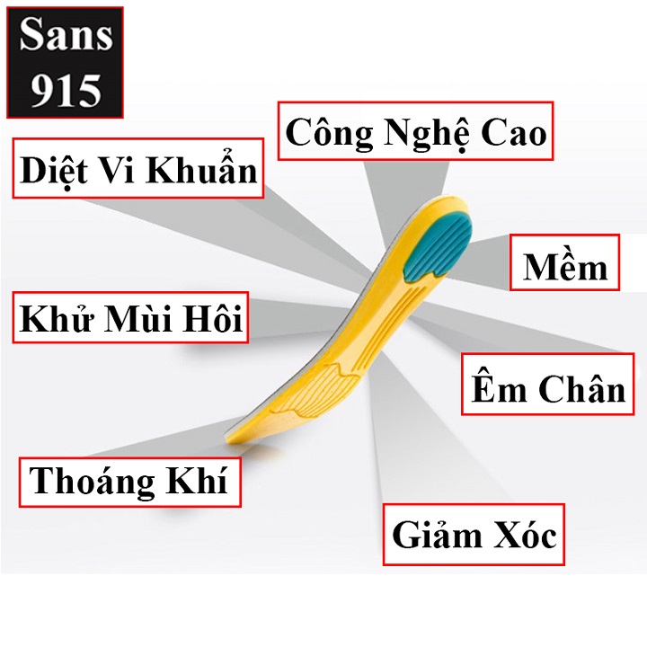 Lót giày thể thao nam nữ Sans915 êm chân 4D chạy bộ đá bóng chống rộng