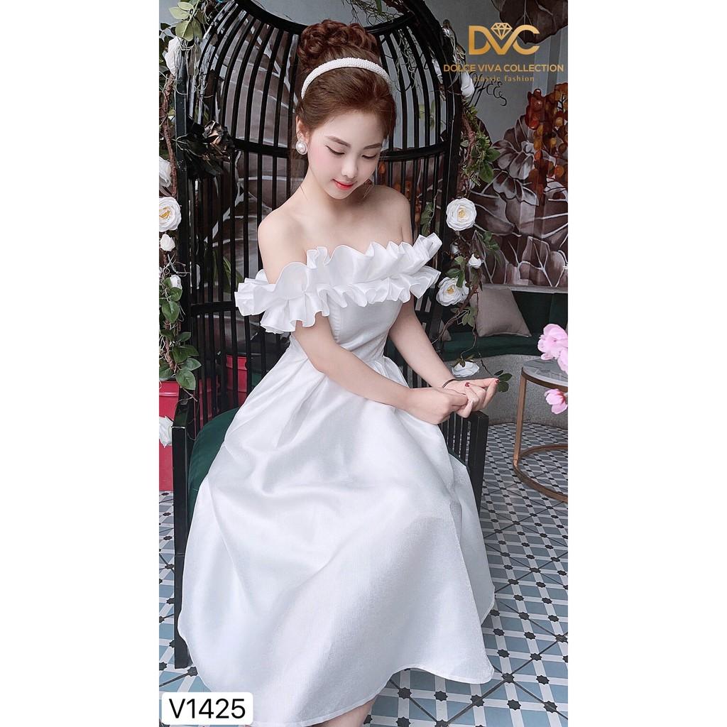 Váy xòe trắng trễ vai V1425- ĐẸP SHOP DVC