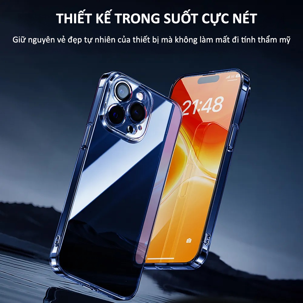 Ôp lưng trong suốt siêu mỏng 0.3mm bảo vệ camera cho iPhone 15 Pro Max 15 Pro 15 Plus iP 15 hiệu Memumi Camshield - Thiết kế mặt lưng PC chống ố vàng, trang bị màng camera - Hàng nhập khẩu