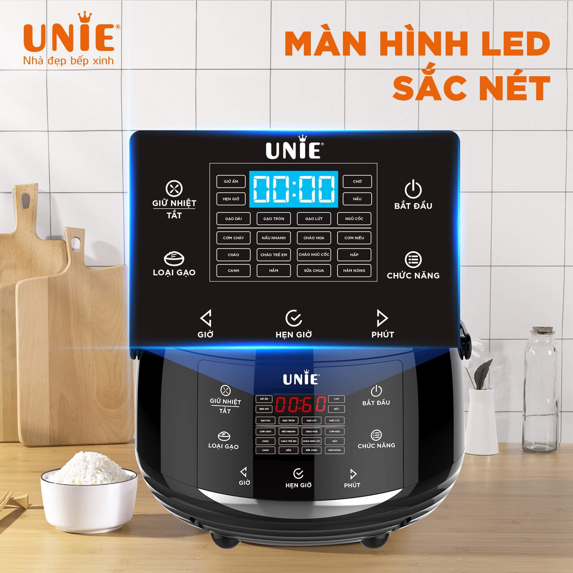 Nồi Cơm Điện Đa Năng UNIE UEC1572B Sang Trọng Tiêu Chuẩn Đức Gồm 16 Chương Trình Nấu Dung Tích 1.5 Lít Dùng Cho Gia Đình 3-4 Người Công Suất 600 W - Hàng Chính Hãng