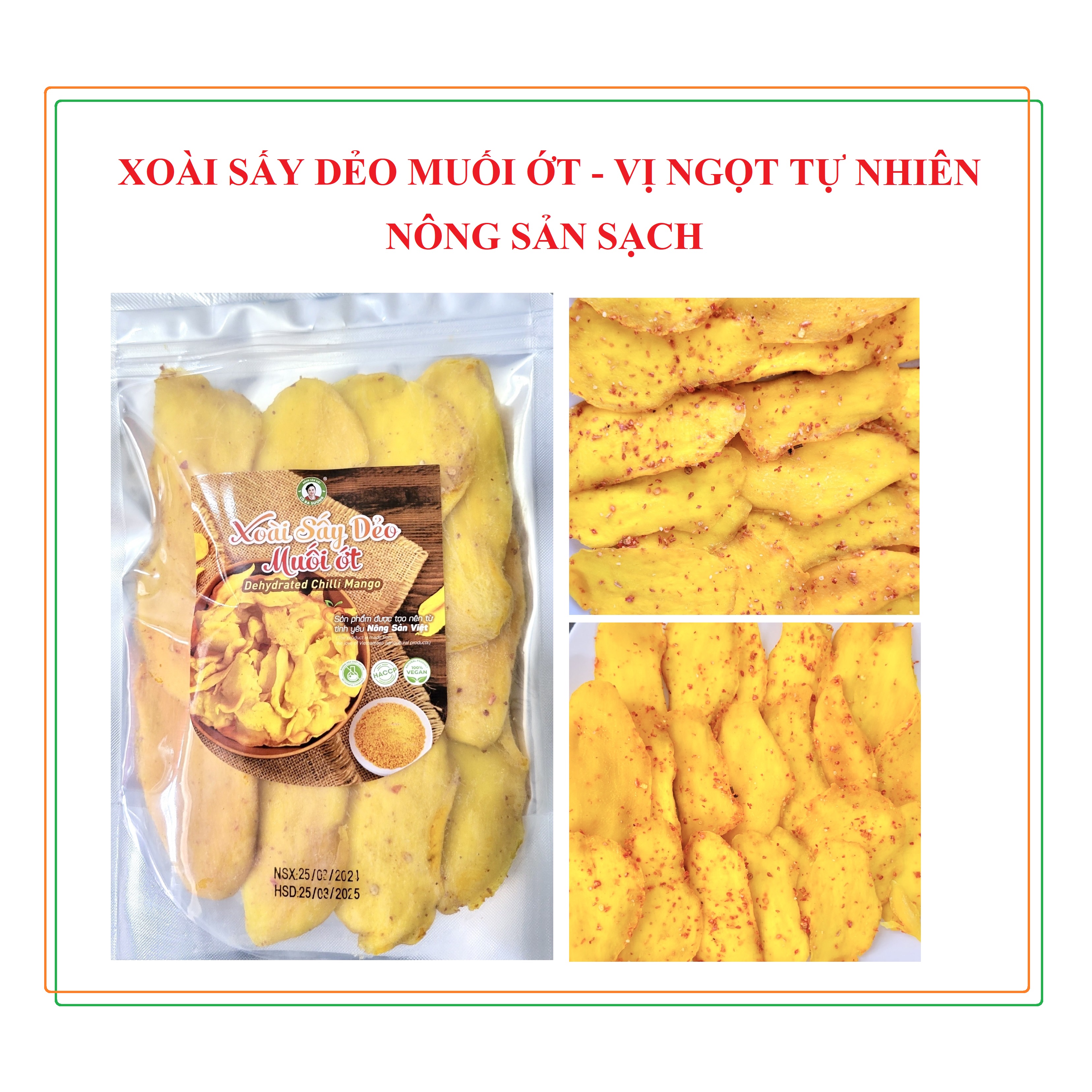 Ăn vặt siêu ngon, Xoài sấy dẻo muối ớt, nguyên vị 100% tự nhiên, nông sản sạch