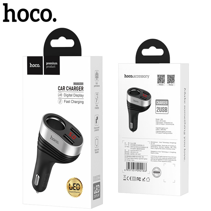 Tẩu sạc oto hoco z29 3 cổng sạc - củ sạc ô tô cốc sạc xe hơi - hàng chính hãng