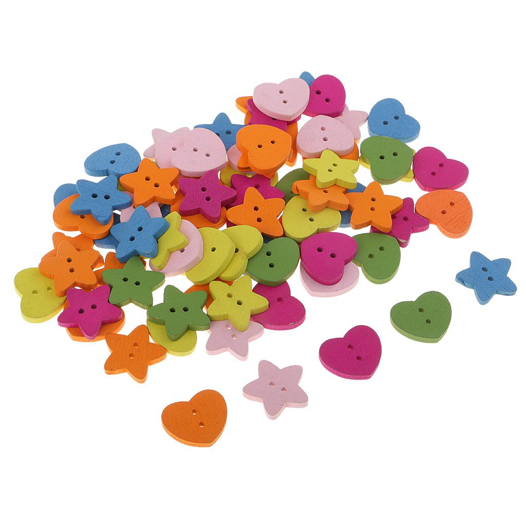 20G Gỗ Trái Tim Ngôi Sao Handmade 2 Lỗ Nút Gỗ May Thêu Sò Tự Làm