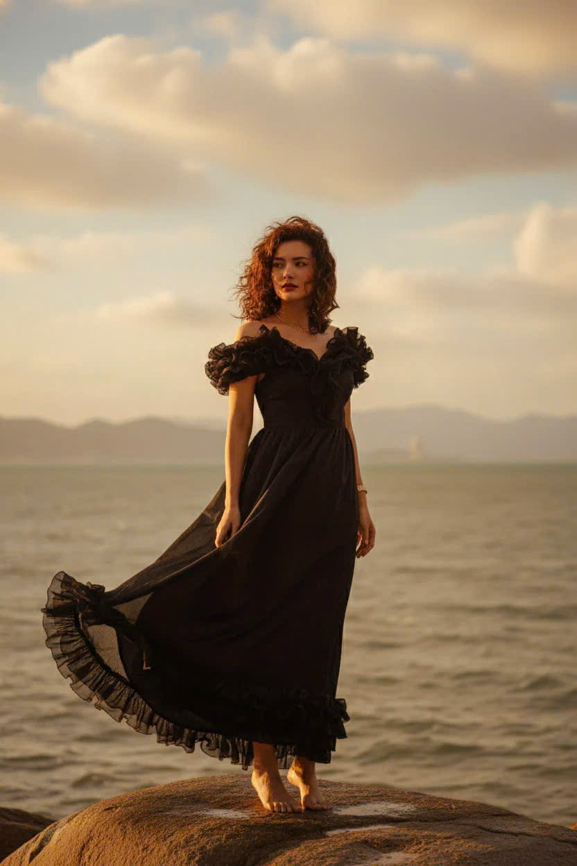 Đầm Maxi Trễ Vai, Đầm Dài Đi Tiệc, Đầm Dạ Hội Đen thời trang thiết kế Hity