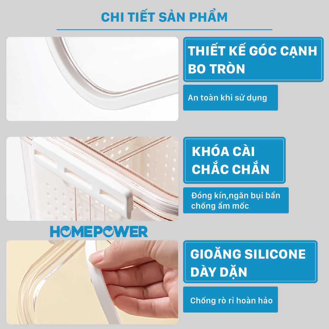 Hình ảnh Hộp nhựa đựng thực phẩm tủ lạnh 2 lớp Homepower ghi chú thời gian bảo quản thông minh kèm rổ thoát nước tiện lợi - Cao cấp