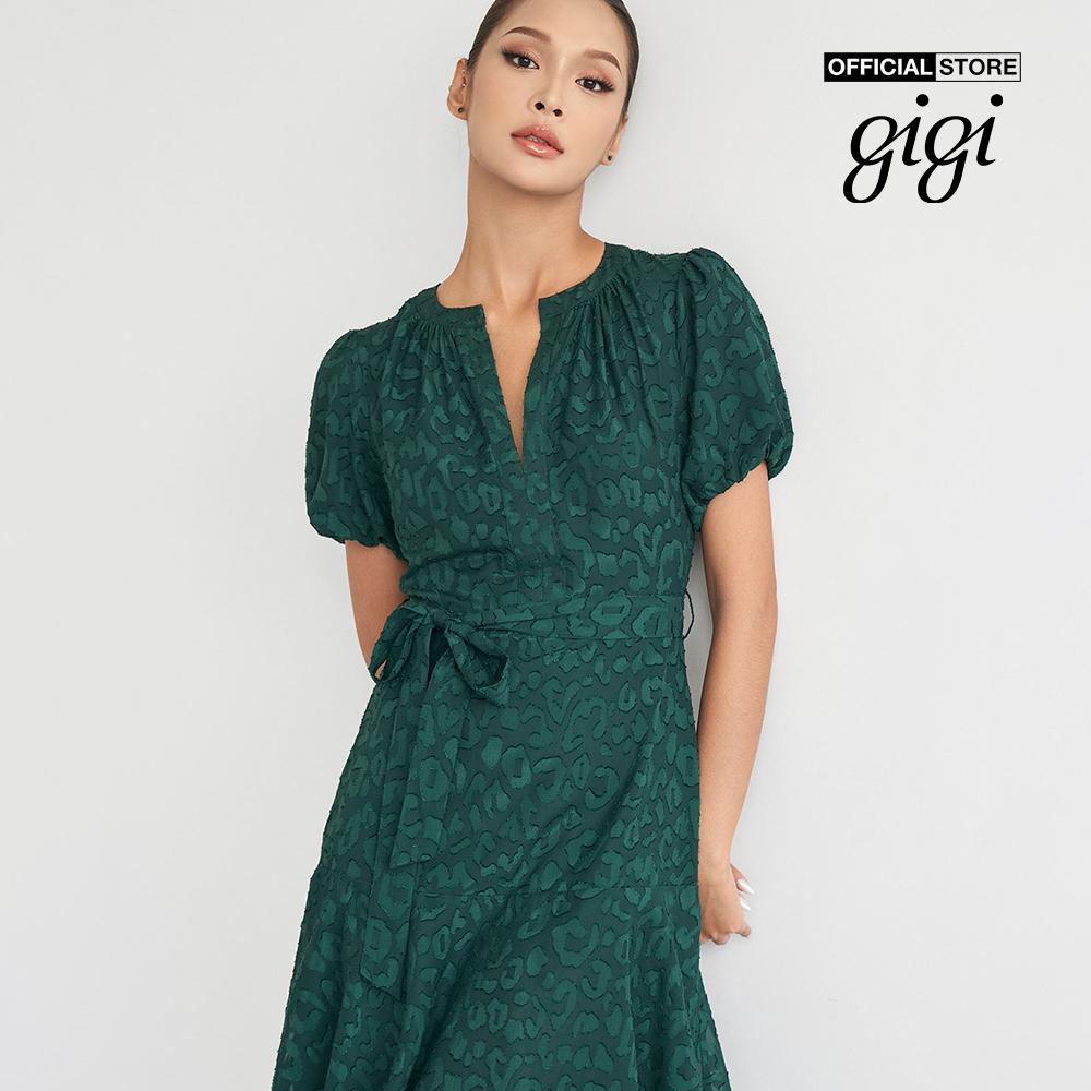 GIGI - Đầm midi tay phồng thiết kế xếp tầng phối họa tiết da báo G2102D223132