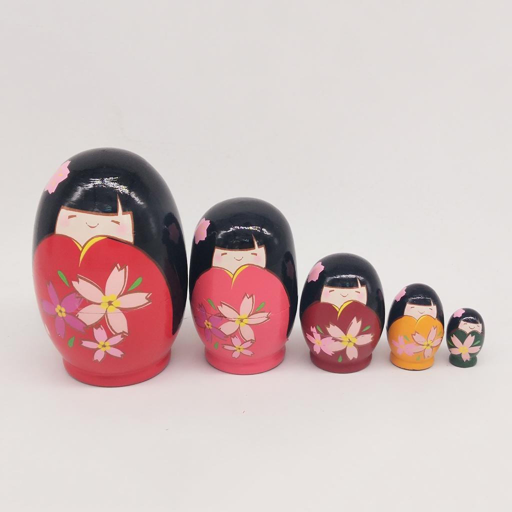 5pcs Hand Painted Matryoshka Nesting Dolls Russian Dolls Japanese Girls