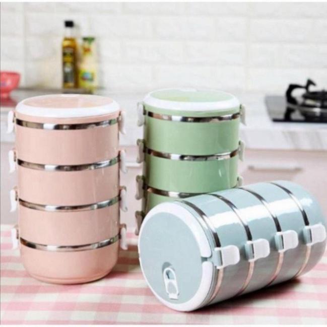 Hộp Ủ Cơm, Cặp Lồng Cơm Lúa Mạch, Hộp Giữ Nhiệt Đồ Ăn Ruột Inox 4 Tầng Tiện Dụng - Hàng Chất Lượng