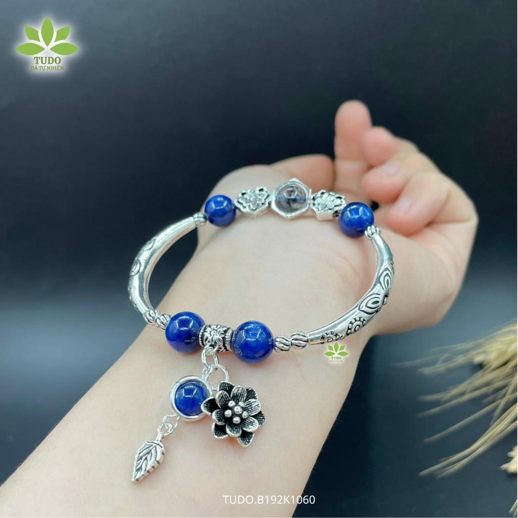 Vòng Tay Nữ Đẹp - Vòng Phong Thủy Mệnh Thủy Mộc TUDO B192K1060 VCBKYAN Xanh Dương, Charm Bạc Hoa, Lá, Khóa Trường Mệnh
