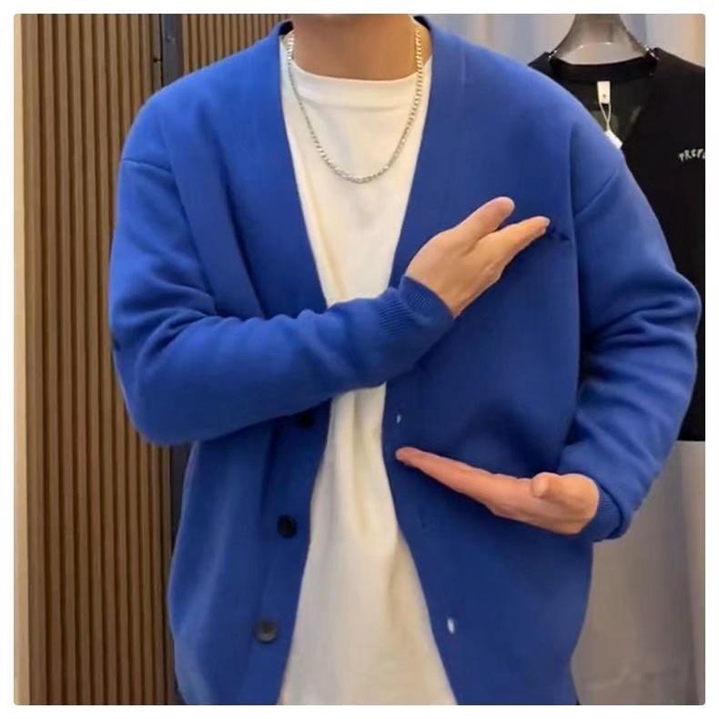 Áo Khoác Cardigan Dệt Kim Mỏng Cổ Chữ V Dáng Rộng Thời Trang Xuân Thu Hàn Quốc Cho Nam Nữ Cỡ M-3XL 2021