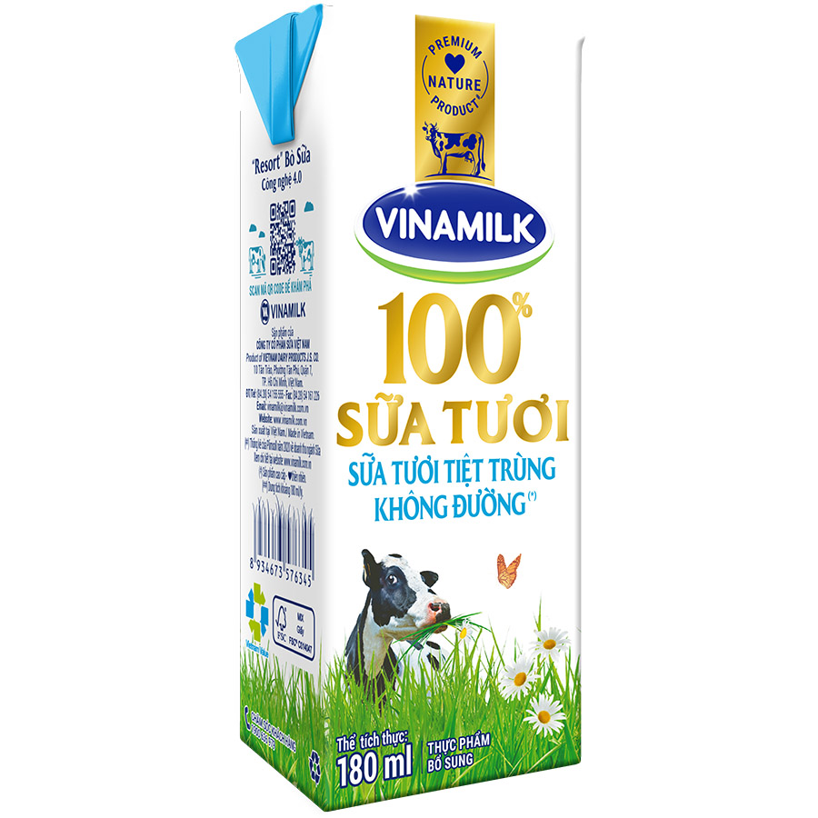 Thùng 48 Hộp Sữa Tươi Tiệt Trùng Vinamilk 100% Không Đường (180ml / Hộp)