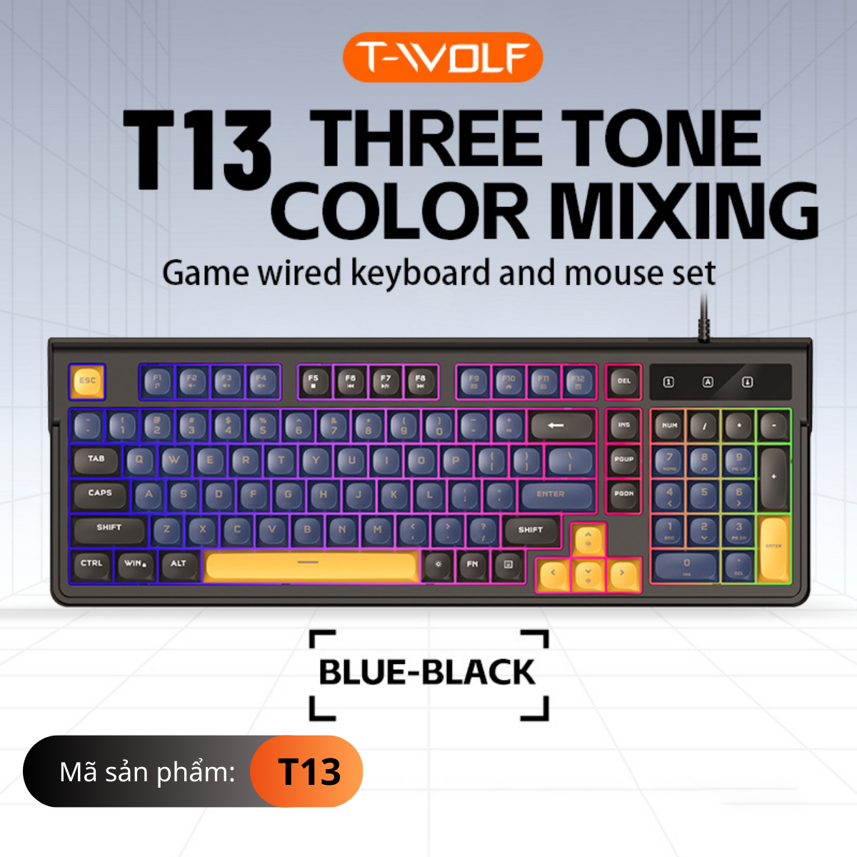 Bàn Phím Giả Cơ T-WOLF T13 (Gray-MilkTea/ MilkTea-Gray/ Black-Blue/ Blue-Black) – Hàng Chính Hãng