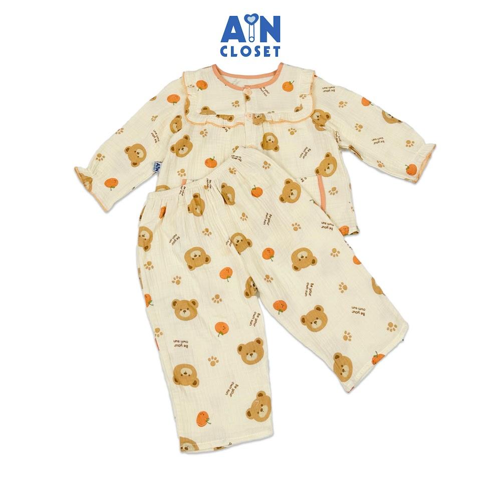 Bộ quần áo Dài bé gái hoạ tiết Gấu Nâu Xô muslin - AICDBGBKV45O - AIN Closet