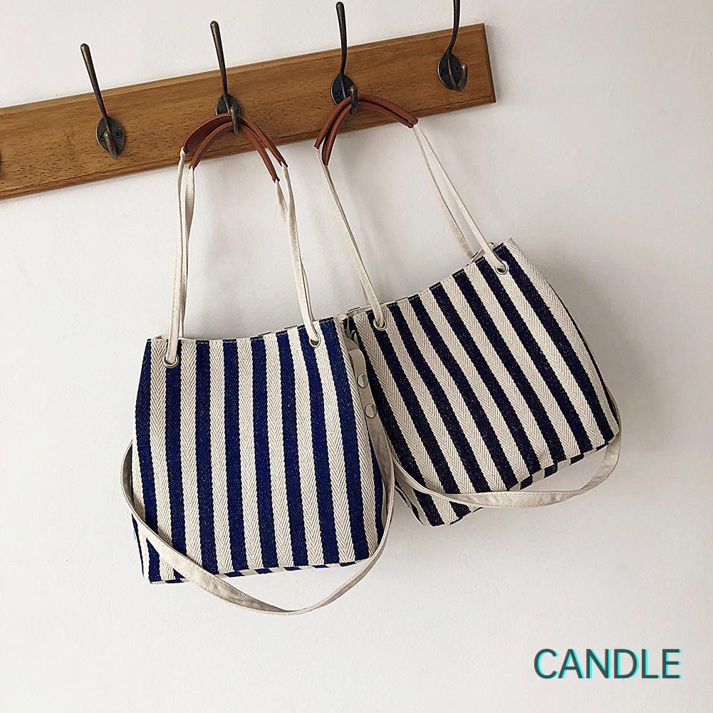 Túi Xách Canvas Cỡ Lớn Họa Tiết Sọc Thời Trang Cho Nữ