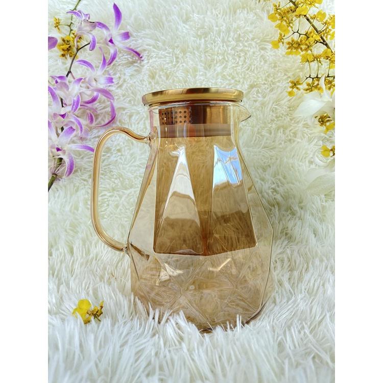 Bình thủy tinh chịu nhiệt mẫu kim cương rất đẹp đun nấu trực tiếp trên bếp Màu Vàng sang trọng lóng lánh