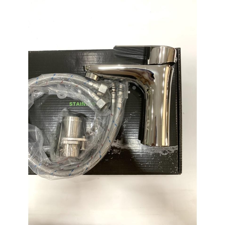 Vòi Lavabo Rửa Mặt Nóng Lạnh Thân Tròn Inox 304 Bóng