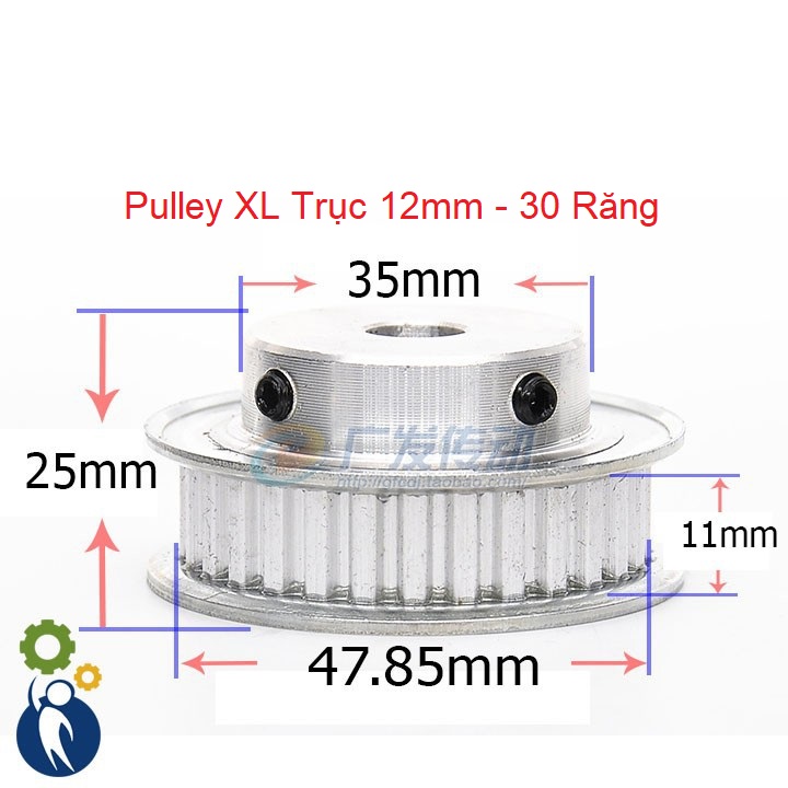 Buly, Puly, Pulley XL Trục 12mm - 30 Răng, sử dụng dây đai XL