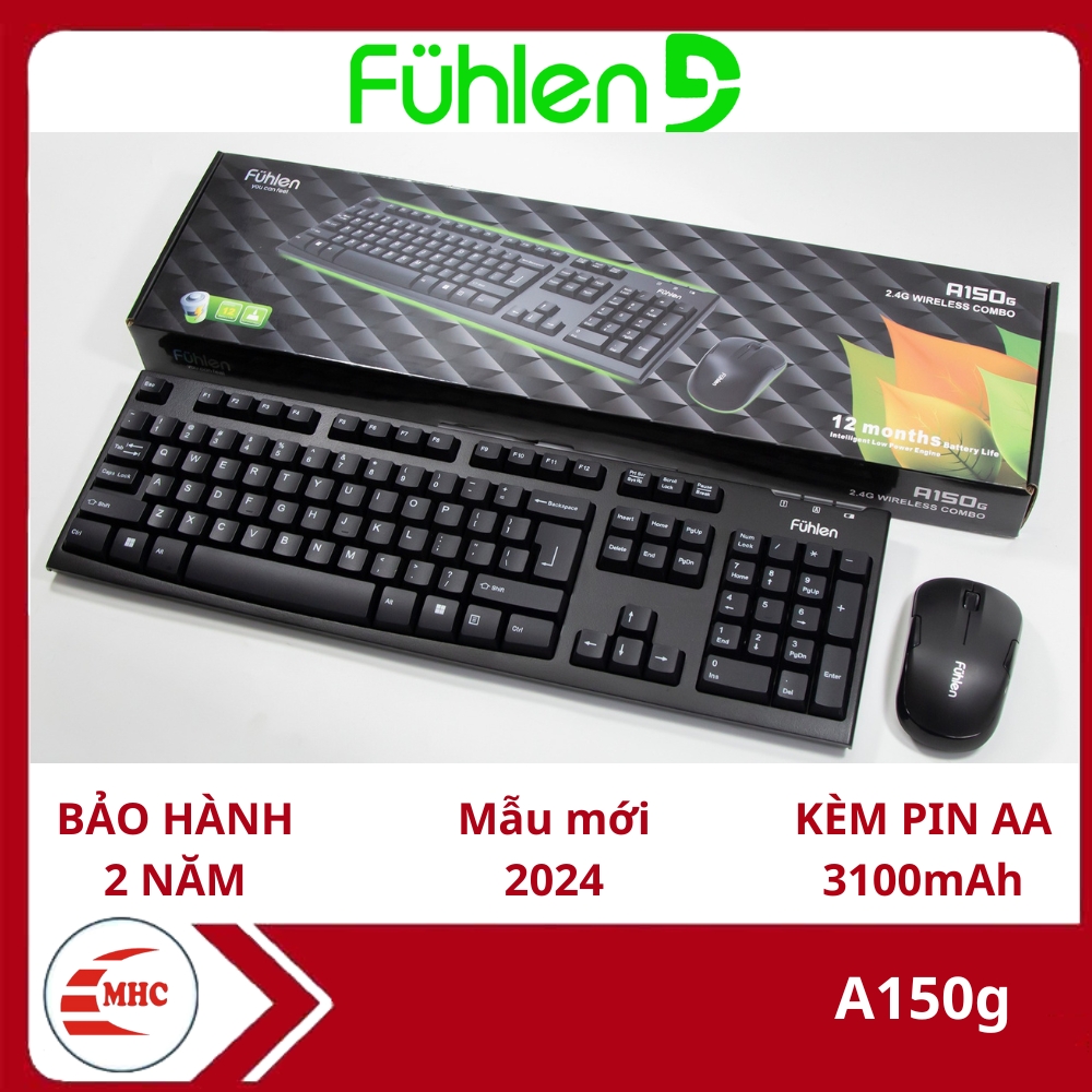 Bộ phím chuột máy tính không dây Fuhlen A150g, BH 24 tháng, Tặng kèm pin- Hàng chính hãng